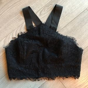 TopShop Black Lace Crop Top Cross Back Tank